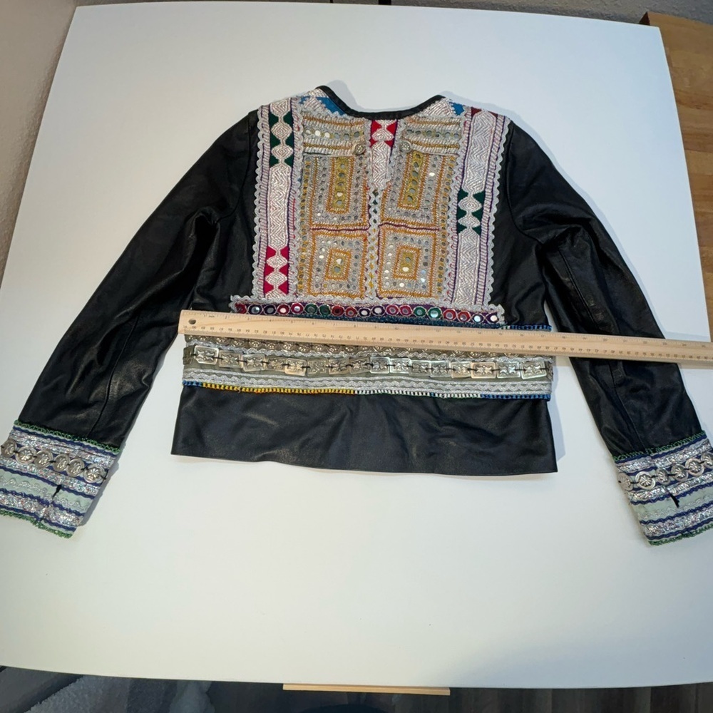 teté by Odette Embellished Leather Jacket Vintage Hmong Tribal OOAK Boho - Picture 9 of 16